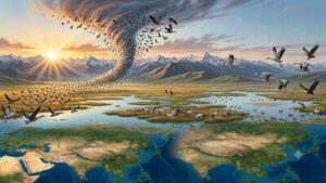 Millions of birds follow a 9,000-kilometre invisible highway every year, crossing mountains, deserts and oceans without a map |
