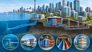 In 2004, Toronto began using cold water from 83 metres beneath Lake Ontario to cool downtown buildings; today the system serves 200 buildings across 40 million sq ft