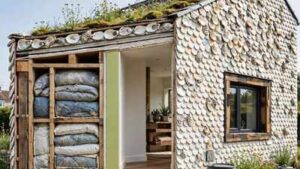 A British house was built with old duvets inside its walls and oyster shells on its exterior to show how everyday waste could be reused in construction | World News