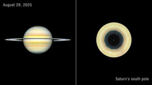 Hubble images revealed a giant 10-sided wave around Saturn’s south pole; one side stretches over 10,000 miles and the pattern has grown clearer since 2023