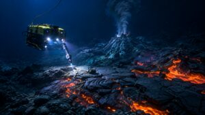 Scientists use robots more than two kilometres beneath the Pacific to discover huge lava fields around an active underwater volcano |