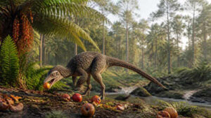 A newly identified bird-like dinosaur from the Cretaceous period may be the first known dinosaur specialised in fruit eating; researchers studied its chewing muscles to reconstruct a diet that differs from the meat and plant foods usually associated with dinosaurs